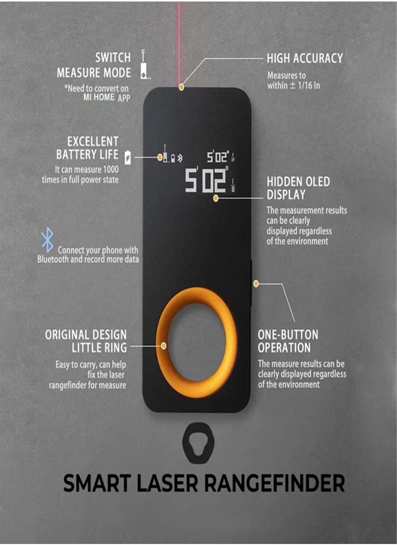 HOTO - Smart Laser Distance Measure – 98ft (30m) Range, ±1/16" High Precision, Smart Bluetooth Sync with Mi Home App, OLED Display, USB-C Rechargeable, Ultra-Lightweight & Compact, Auto Shutdown, Multiple Unit Modes – Ideal for Home, Construction & DIY - Image 1