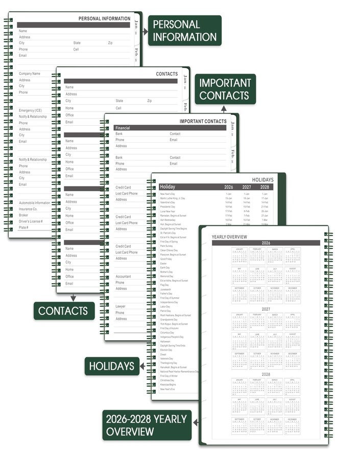Coboll 2026-2027 Monthly Planner - 2-Year Monthly Planner from JAN 2026 to DEC 2027, 8.5'' x 11'', 2026-2027 Planners, Inner Pocket, 24 Tabs - Army Green - Image 4