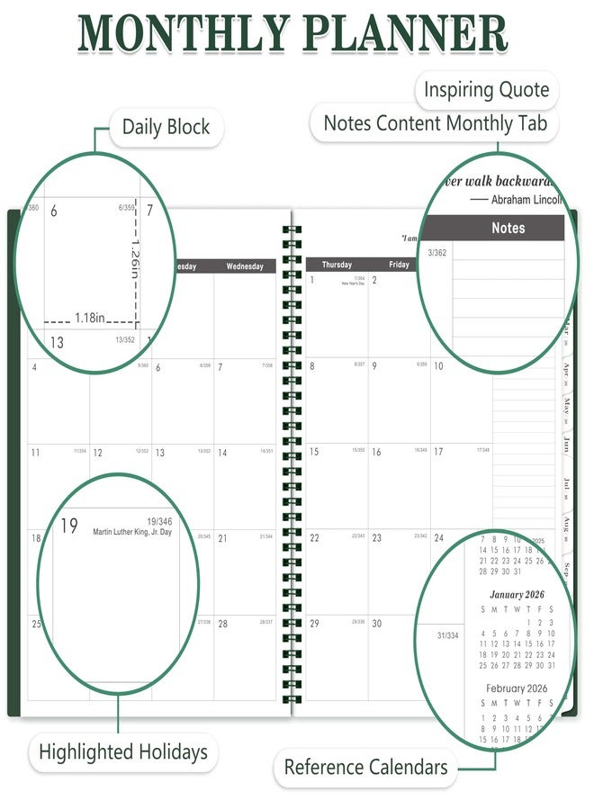 Coboll 2026-2027 Monthly Planner - 2-Year Monthly Planner from JAN 2026 to DEC 2027, 8.5'' x 11'', 2026-2027 Planners, Inner Pocket, 24 Tabs - Army Green - Image 3