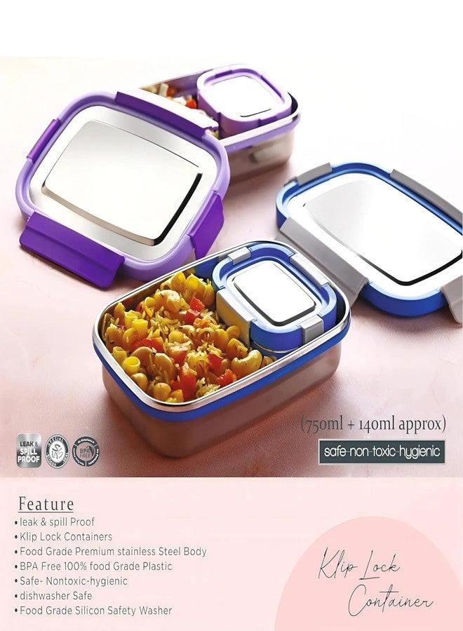 Gcrox Shine Stainless Steel Airtight Leak-Proof Lunch Box – 750ml + 140ml Small Container | 4-Side Lock & Seal Lid | Durable & Reusable Tiffin for Office, School, Picnic – Color May Vary - Image 5