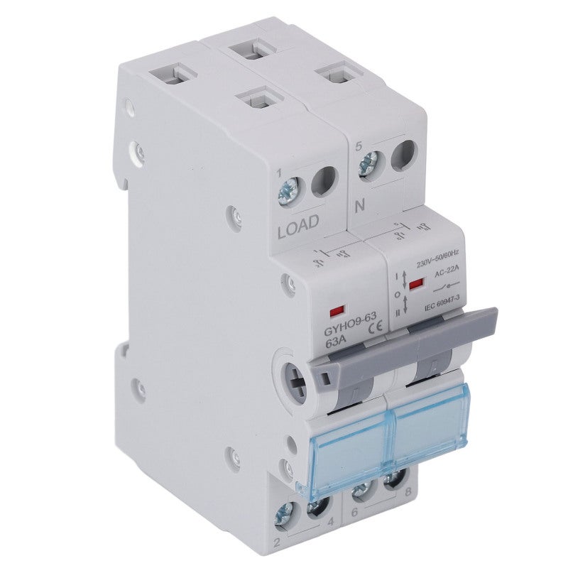 GEYA مفتاح نقل يدوي مزدوج الطاقة 63 أمبير 2 قطب 1-600 فولت تيار متردد جهد عريض - معيار IEC 60947-3 - مؤشر ثلاثي الألوان للأنظمة الكهربائية السكنية - Image 5