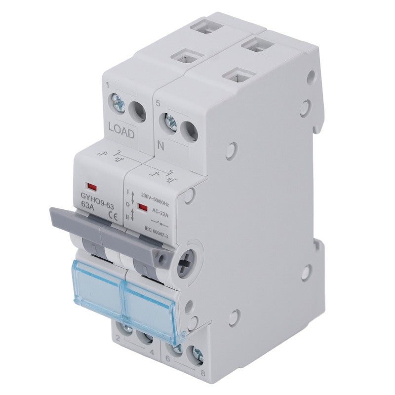 GEYA مفتاح نقل يدوي مزدوج الطاقة 63 أمبير 2 قطب 1-600 فولت تيار متردد جهد عريض - معيار IEC 60947-3 - مؤشر ثلاثي الألوان للأنظمة الكهربائية السكنية - Image 4