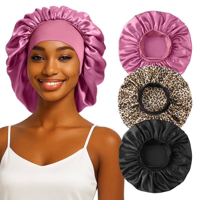 ZHENSILK 3PCS Silk Sleep Bonnet for Women, Large Satin Hair Caps with Elastic Band for Curly Hair and Frizz Control - Image 1