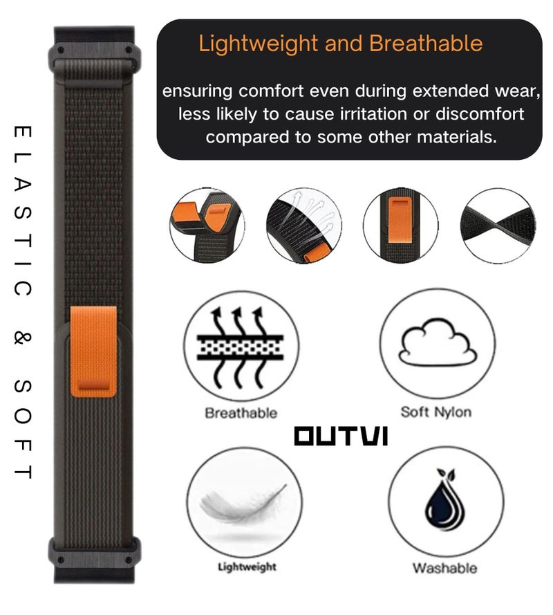 OUTVI 22mm Nylon Trail Loop Band For Garmin Fenix 7 Pro /Epix Pro Gen 2 47mm/Forerunner 965/955/Epix Pro Gen 2 47mm/Forerunner 965/955 | Quickfit 22, Lightweight & Breathable | Rugged Elastic Strap (5.5-8.5 Inch Wrists) - Image 3