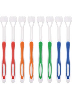 BOAO 8 Pieces Autism Toothbrush Three Bristle Travel Toothbrush for Complete Teeth and Gum-Care, Great Angle Bristles Clean Each Tooth, Soft/Gentle (Green, Blue, Yellow, Red)  - Image 1