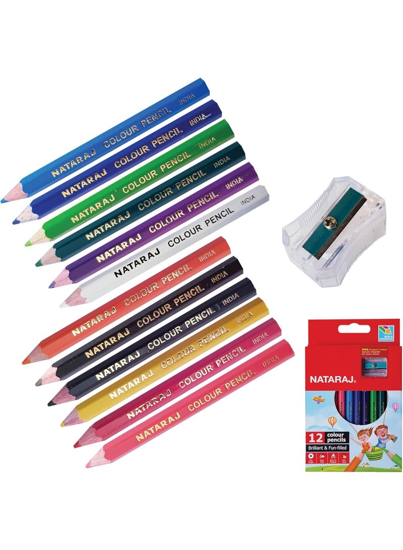 ناتاراج أقلام رصاص ناتاراج ١٢ لونًا، نصف الحجم + مبراة، متعددة الألوان - Image 1