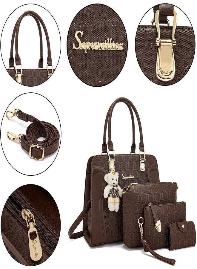 Soperwillton Women's Fashion Handbags Tote Bags Shoulder Bag Top Handle Satchel Purse Set 4pcs, Coffee - Image 5
