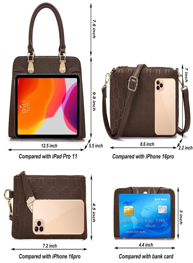 Soperwillton Women's Fashion Handbags Tote Bags Shoulder Bag Top Handle Satchel Purse Set 4pcs, Coffee - Image 4