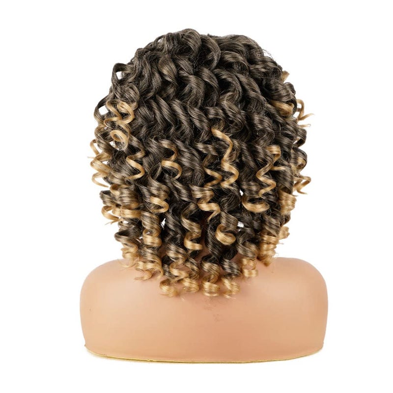 AIDUSA Short Loose Curly Wigs for Black Women Ombre Wig with Bangs Ombre Blonde Wigs for Women Curly Wig Afro Synthetic Soft Hair (#T27 Black to Dark Blonde) - Image 4