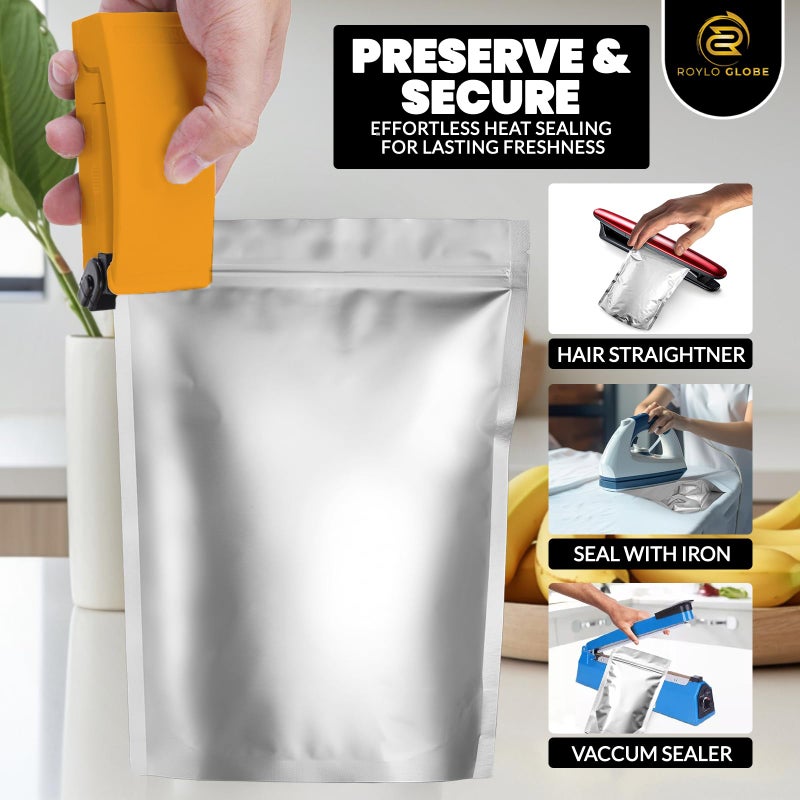 ROYLO GLOBE 160 Mylar Bags with 160 Oxygen Absorbers-196 Labels & Stand-Up Reusable 4 Sizes Airtight Resealable Bags For Long Term with 5 Clips-11 MIL Large Mylar Bags For Food Storage - Image 4