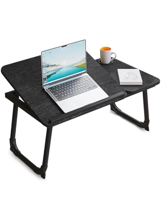 HOOKOR Laptop Bed Tray Desk, Adjustable Folding Laptop Bed Table, Portable Standing Desk, Foldable Lap Tablet Desk with Cup Holder for Bed Couch Sofa Floor, Working, Writing (Black)  - Image 1