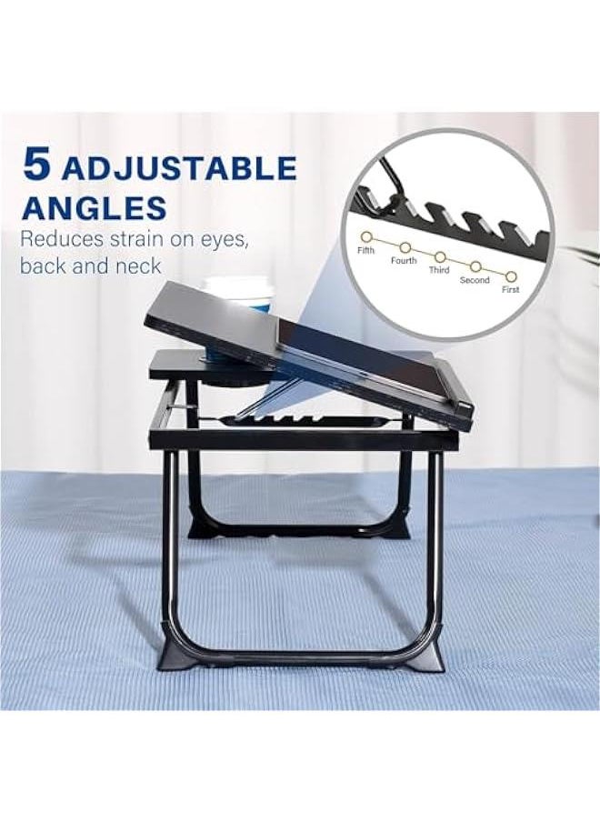 HOOKOR Laptop Bed Tray Desk, Adjustable Folding Laptop Bed Table, Portable Standing Desk, Foldable Lap Tablet Desk with Cup Holder for Bed Couch Sofa Floor, Working, Writing (Black)  - Image 3