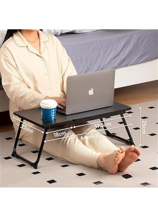 HOOKOR Laptop Bed Tray Desk, Adjustable Folding Laptop Bed Table, Portable Standing Desk, Foldable Lap Tablet Desk with Cup Holder for Bed Couch Sofa Floor, Working, Writing (Black)  - Image 4