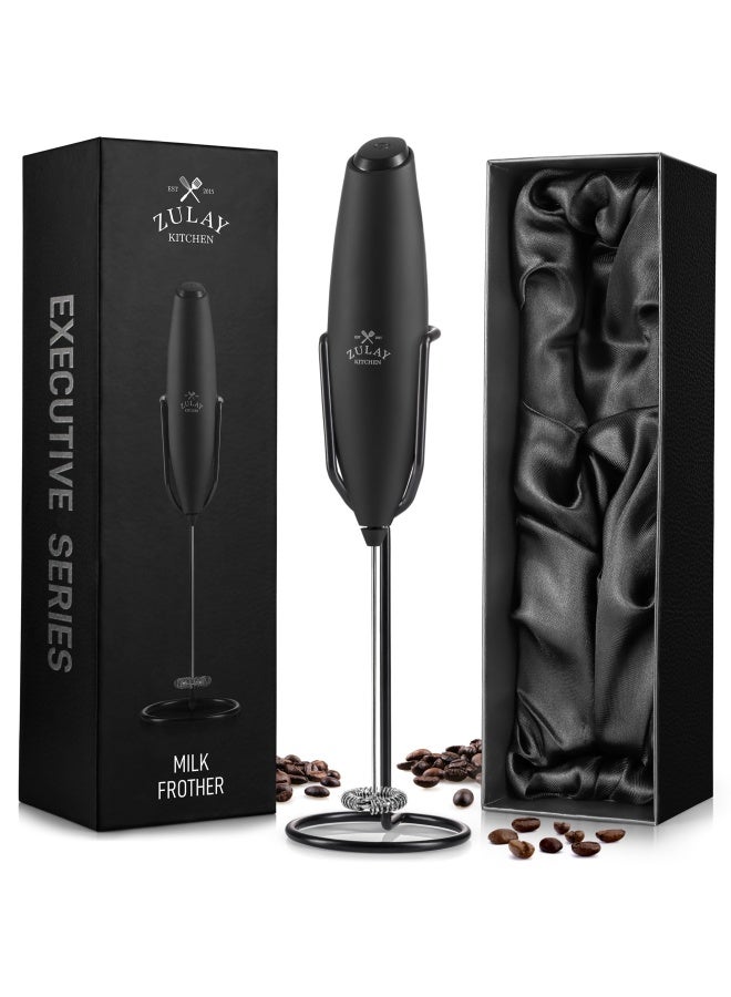 Zulay Kitchen Executive Series Milk Frother Wand - Upgraded And Improved Stand - Ideal Coffee Gift - Coffee Frother Handheld Foam Maker For Lattes - Electric Milk Frother Handheld For Cappuccino  - Image 1
