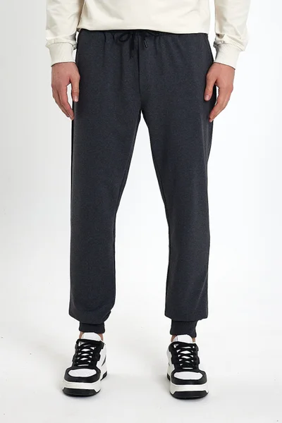 mmetalic Men's Anthracite Back Pocket Label Detailed Elastic Leg Regular Fit Sweatpants