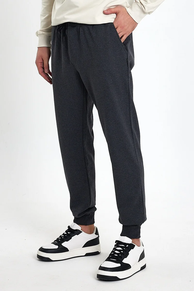 mmetalic Men's Anthracite Back Pocket Label Detailed Elastic Leg Regular Fit Sweatpants
