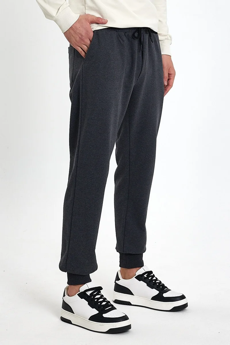 mmetalic Men's Anthracite Back Pocket Label Detailed Elastic Leg Regular Fit Sweatpants