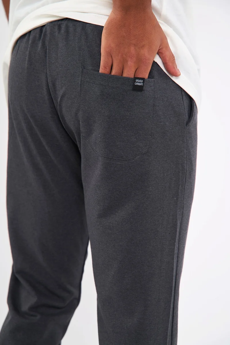 mmetalic Men's Anthracite Back Pocket Label Detailed Elastic Leg Regular Fit Sweatpants