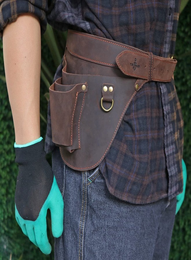 Tourbn Genuine Leather Florist Tool Belt Bag Gardener Farmer Tools Holster Waist Pouch Electrician Carpenter Organizer Kit 3 Pockets (Genuine Leather) - Image 4