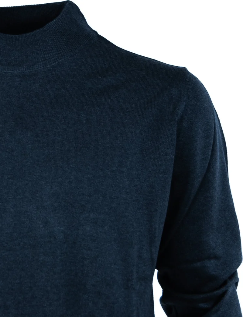 Oppland Men's Long Sleeve Half Turtleneck Classic Model Comfortable Cut Full Pattern Wool Woven Sweater