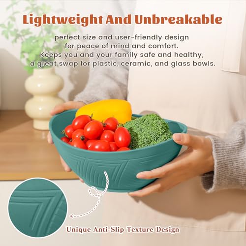 Homienly 60oz Wheat Straw Bowls Set of 6 Salad bowls Large Capacity Popcorn Bowl Unbreakable Serving Bowls Microwave & Dishwasher Safe Bowl Set Alternative for Plastic Bowls for Kitchen - Multi-colors - Image 4