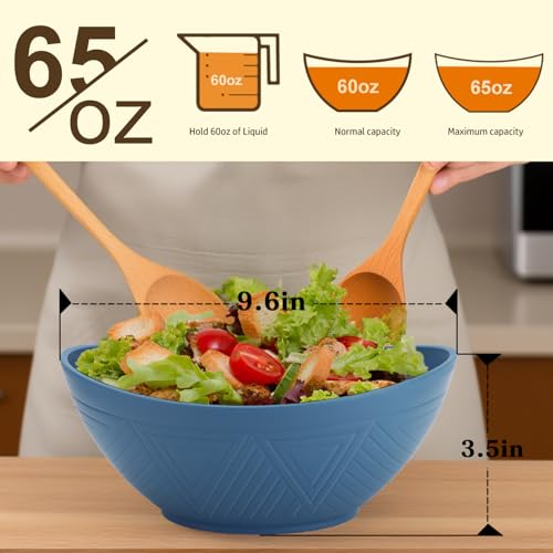 Homienly 60oz Wheat Straw Bowls Set of 6 Salad bowls Large Capacity Popcorn Bowl Unbreakable Serving Bowls Microwave & Dishwasher Safe Bowl Set Alternative for Plastic Bowls for Kitchen - Multi-colors - Image 2