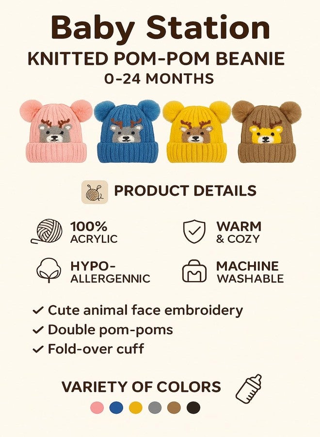 BABY STATION Unisex Warm Knitted Woolen Beanie Cap for Babies & Toddlers | Soft Winter Hat with | Comfortable & Stylish Baby Winter Wear 0-24 Months (in, Age, 0, 24 Months, Blue, Desing 1) - Image 3