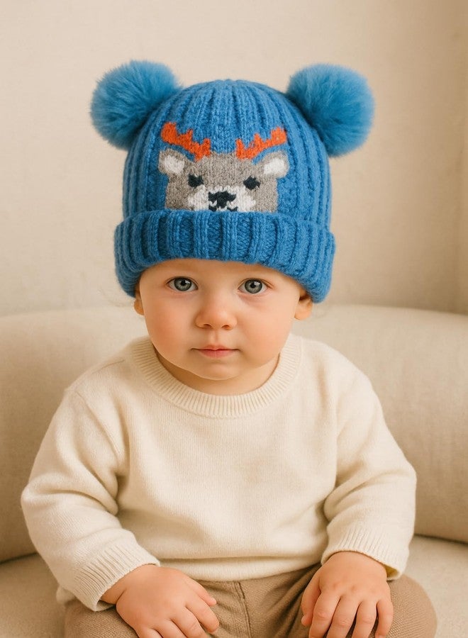 BABY STATION Unisex Warm Knitted Woolen Beanie Cap for Babies & Toddlers | Soft Winter Hat with | Comfortable & Stylish Baby Winter Wear 0-24 Months (in, Age, 0, 24 Months, Blue, Desing 1) - Image 2