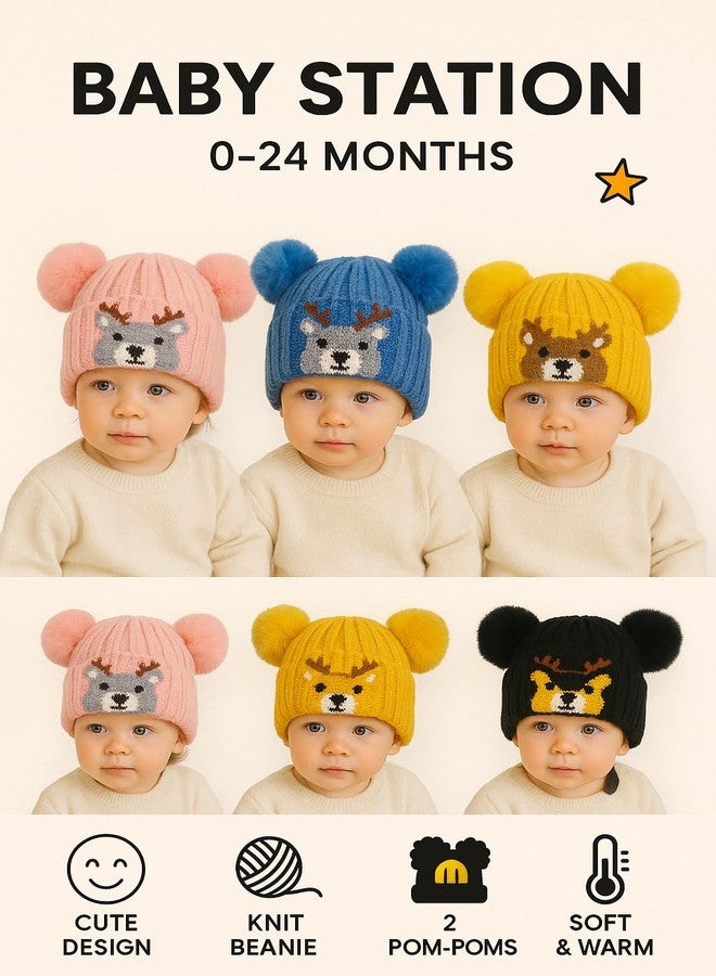 BABY STATION Unisex Warm Knitted Woolen Beanie Cap for Babies & Toddlers | Soft Winter Hat with | Comfortable & Stylish Baby Winter Wear 0-24 Months (in, Age, 0, 24 Months, Blue, Desing 1) - Image 4