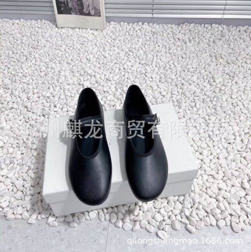 High-End Genuine Leather Round Toe Shallow Mouth Flat Buckle Mary Jane Shoes Ballet Shoes Milk Shoes - Image 5
