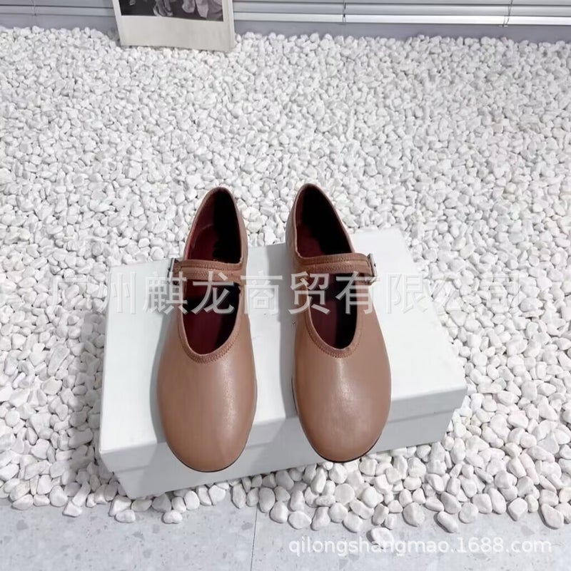 High-End Genuine Leather Round Toe Shallow Mouth Flat Buckle Mary Jane Shoes Ballet Shoes Milk Shoes - Image 3