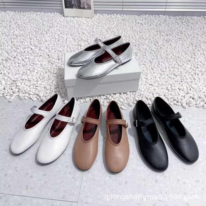 High-End Genuine Leather Round Toe Shallow Mouth Flat Buckle Mary Jane Shoes Ballet Shoes Milk Shoes - Image 2
