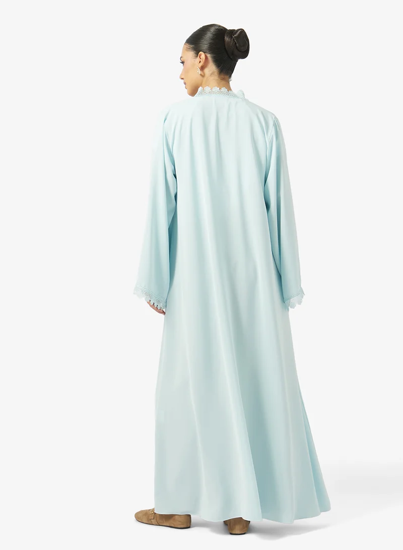 hayas closet Floral Lace Detailed Open Front V Neck Abaya