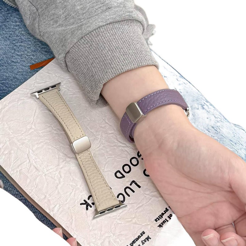 LL سوار ساعة ذكية سوار جلدي كلاسيكي متوافق مع Apple Watch بملاءمة قابلة للتعديل وحزام بديل للاستخدام اليومي باللون رمادي قابل للتعديل باللون الرمادي - Image 5