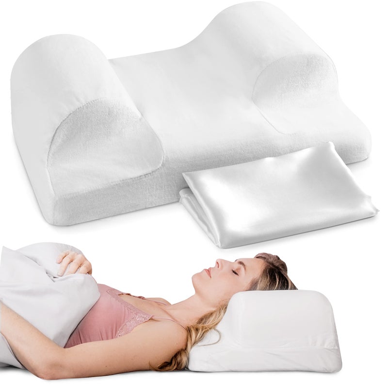 YourFacePillow YourFacePillow  Ergonomic Cervical Memory Foam Pillow for Back Sleeping  Neck  Shoulder Support  Best Sleep Alignment  Large with Satin Case 