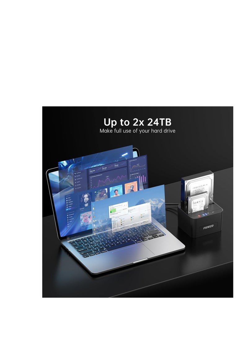 Haing External Hard Drive Docking Station, Hard Drive Dock for 2.5 and 3.5 inch SATA HDD SSD, HDD Docking Station with Dual Bay, USB 3.0 Hard Drive Reader, Support Offline Clone and UASP - Image 3