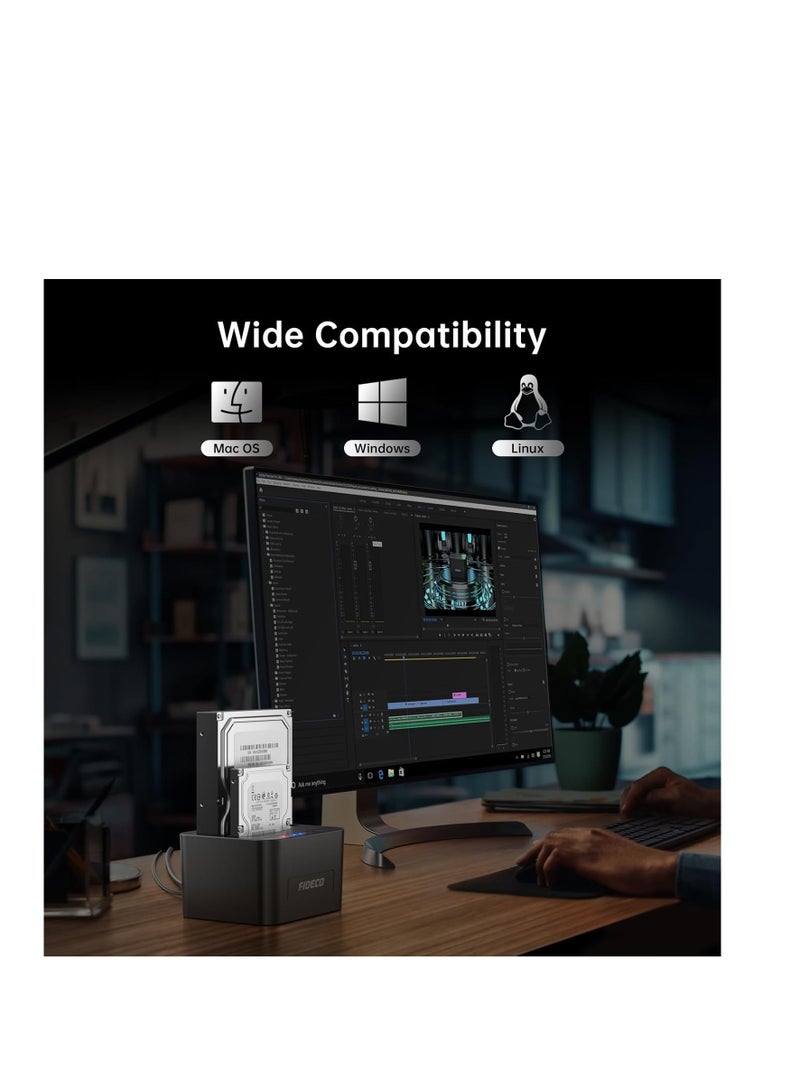 Haing External Hard Drive Docking Station, Hard Drive Dock for 2.5 and 3.5 inch SATA HDD SSD, HDD Docking Station with Dual Bay, USB 3.0 Hard Drive Reader, Support Offline Clone and UASP - Image 4