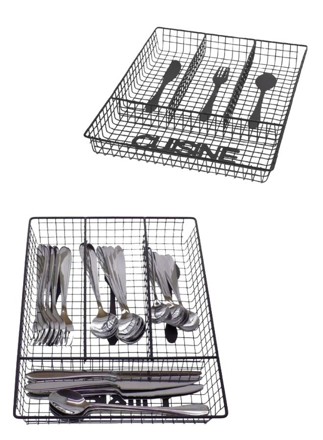 Happy Home 4-Compartment Metal Mesh Cutlery Organizer 33*27Cm-Black - Image 2