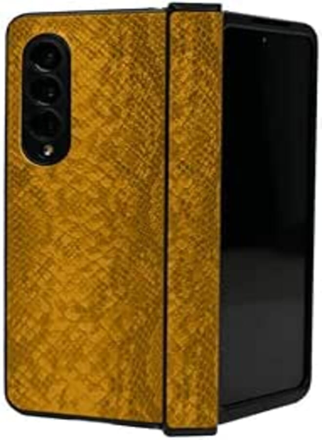 Next Premium Compatible with Galaxy Z Fold 5 Case PU Leather [Crocodile Shape] Wireless Charging Case for Samsung Galaxy Z Fold 5 - by Next store (Yellow)