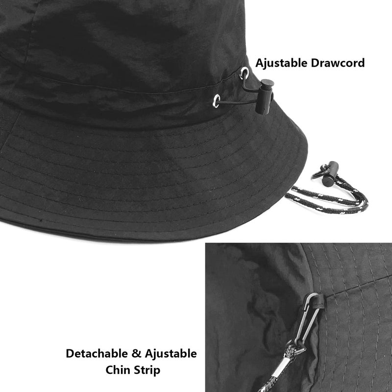 woogwin Waterproof Bucket Rain Hat with Chin Strap Quick Dry Packable Boonie Sun Hat Safari Hat UV Protection(Black) - Image 2