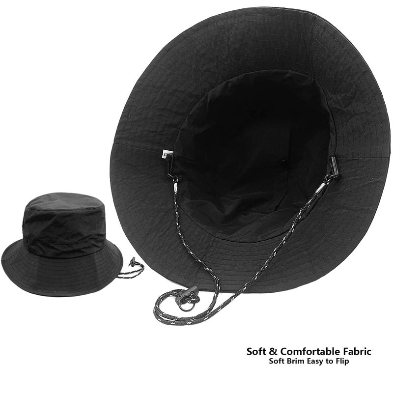 woogwin Waterproof Bucket Rain Hat with Chin Strap Quick Dry Packable Boonie Sun Hat Safari Hat UV Protection(Black) - Image 5