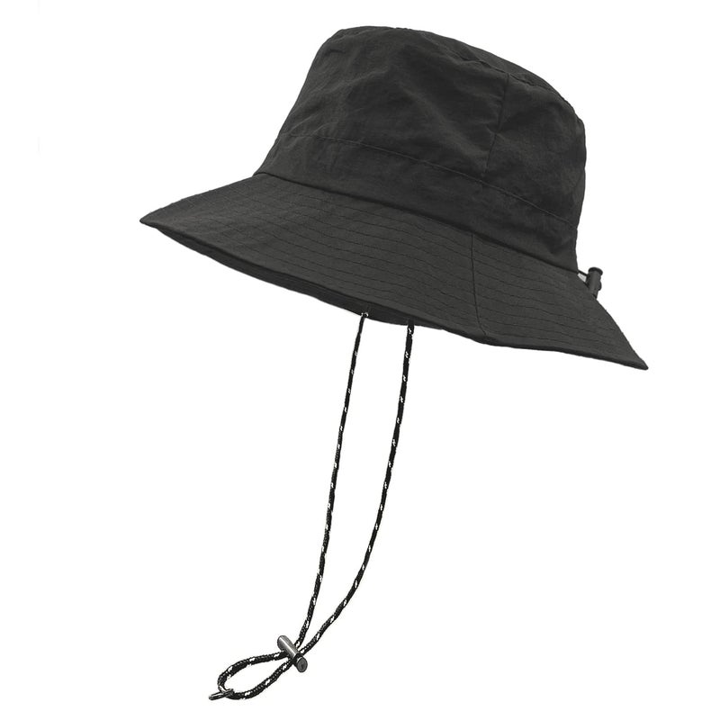 woogwin Waterproof Bucket Rain Hat with Chin Strap Quick Dry Packable Boonie Sun Hat Safari Hat UV Protection(Black) - Image 1
