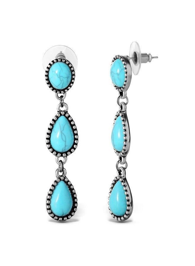 Jessica Simpson Womens Turquoise Three Stone Drop Earrings Oxidized Silvertone Turquoise Earrings - Image 1