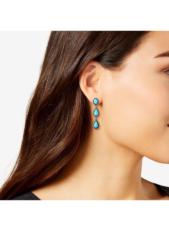 Jessica Simpson Womens Turquoise Three Stone Drop Earrings Oxidized Silvertone Turquoise Earrings - Image 2