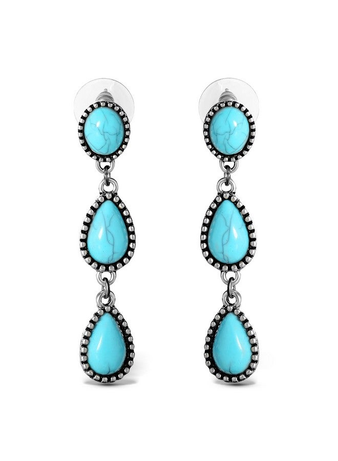 Jessica Simpson Womens Turquoise Three Stone Drop Earrings Oxidized Silvertone Turquoise Earrings - Image 3
