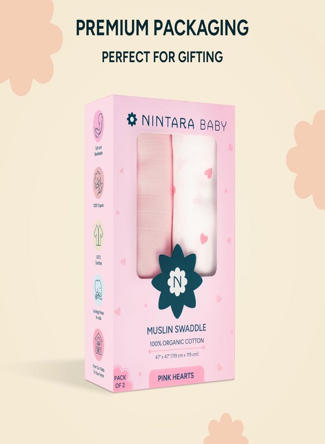 NINTARABABY Extra-Large Swaddles - 100% Organic Premium Muslin Cotton, 47"x 47"(119 cm x 119 cm), Ultra-Soft, Breathable, Lightweight, Multipurpose, Hypoallergenic, Gifts for Newborn Girls, Pack of 2 - Image 5