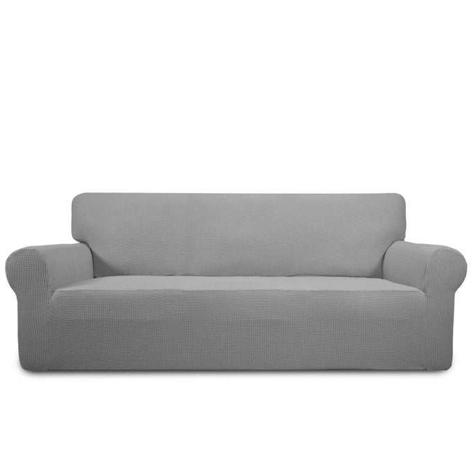 STRETCH SOFA SLIPCOVER SPANDEX JACQUARD NON SLIP SOFT COUCH SOFA COVER WASHABLE FURNITURE PROTECTOR WITH NON SKID FOAM AND ELASTIC BOTTOM FOR KIDS SOFA LIGHT GRAY