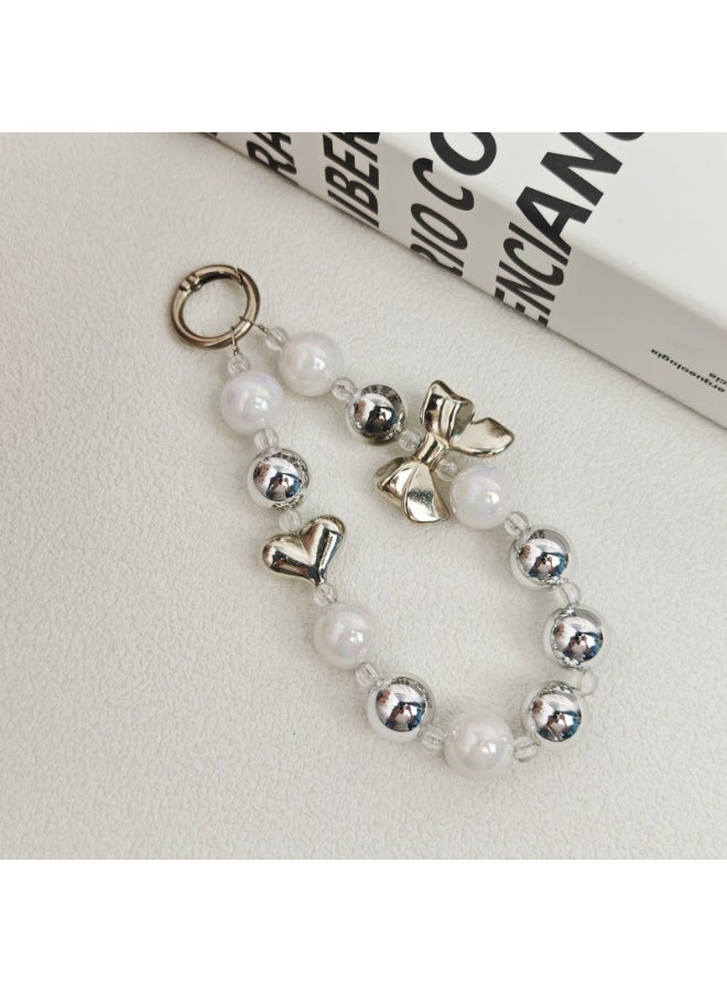 NIBEMINENT Beaded Phone Lanyard, Anti Lost Removable Wrist Strap, Colorful Heart Bow Bracelet Pendant, Phone Keychain Lanyard