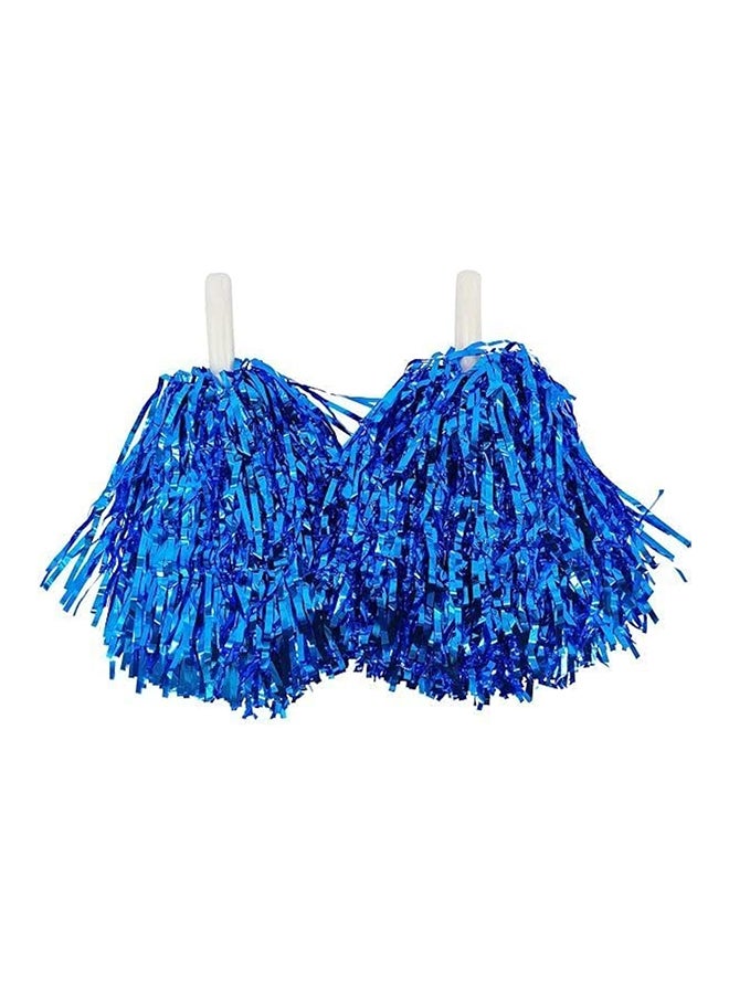 Goldedge Metallic Foil Plastic Cheerleading Pom Poms with Baton Handle for Stage Performance 2-Pieces Set, Blue  - Image 1
