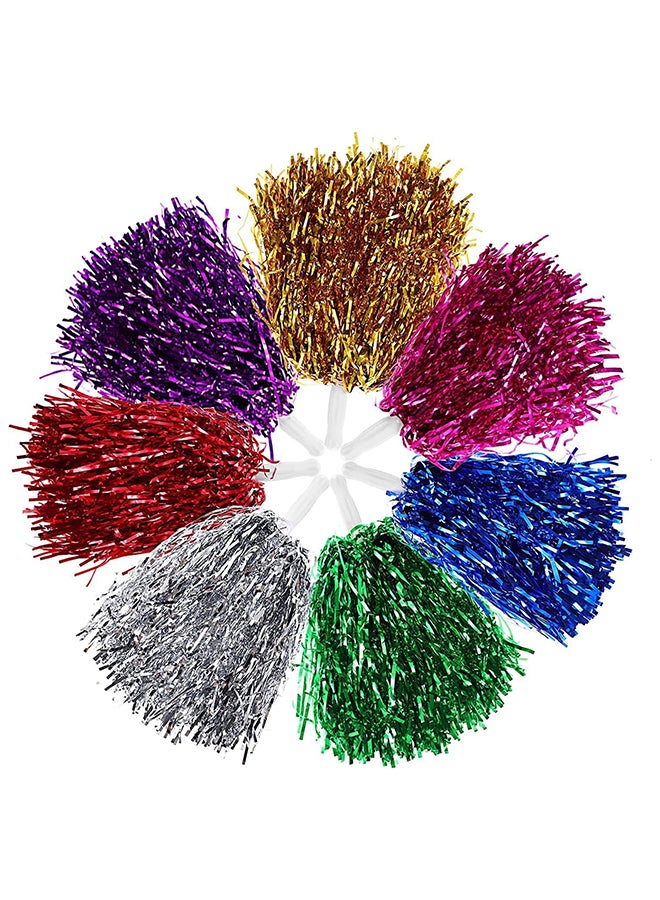 Goldedge Metallic Foil Plastic Cheerleading Pom Poms with Baton Handle for Stage Performance 2-Pieces Set, Blue  - Image 2